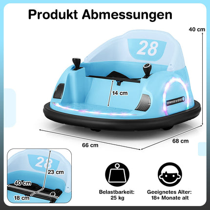 Electric 12V Kids Bumper Car with Remote, 360 Spin, Blue
