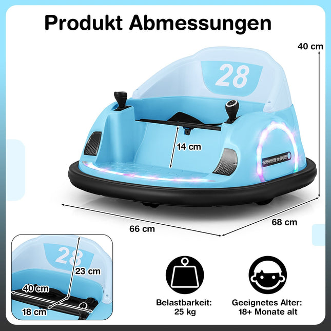 Electric 12V Kids Bumper Car with Remote, 360 Spin, Blue
