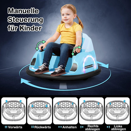 Electric 12V Kids Bumper Car with Remote, 360 Spin, Blue