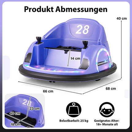 Electric 360 Spin Bumper Car for Kids, 12V, Purple