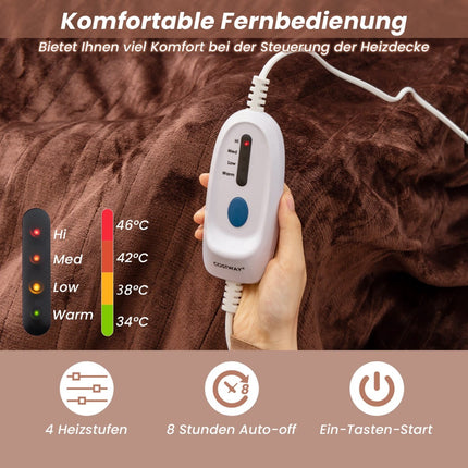 Electric Blanket 150 x 200 cm, Remote Control, Auto Shut-Off