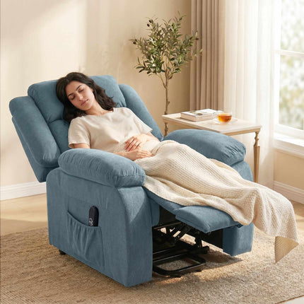 Electric Blue Recliner Chair with Remote & Side Pockets