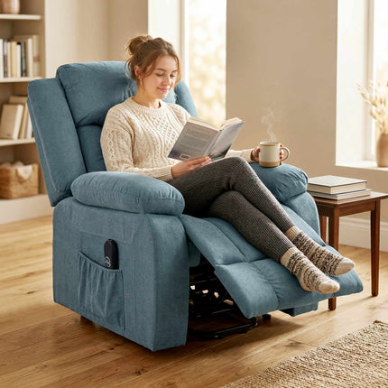 Electric Blue Recliner Chair with Remote & Side Pockets