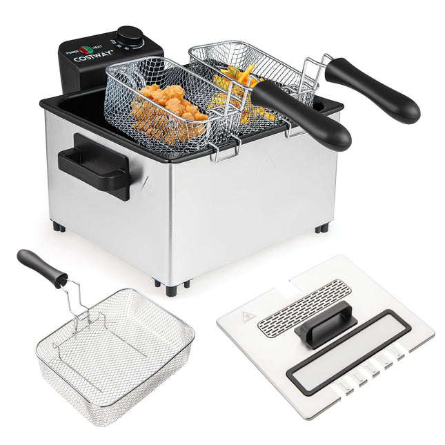 Electric Deep Fryer, 2000W, 5L, 3 Baskets, Adjustable Temp