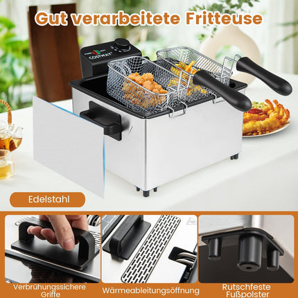 Electric Deep Fryer, 2000W, 5L, 3 Baskets, Adjustable Temp