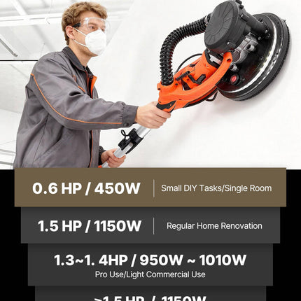 Electric Drywall Sander 1150W, Vacuum Dust, LED Light