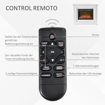Electric Fireplace, 1000W/2000W, 20-25m² Coverage