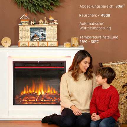 Electric Fireplace, 12 Flame Colors, Remote, Timer, Black