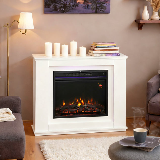 Electric Fireplace, 12 Flame Colors, Remote, Timer, Black