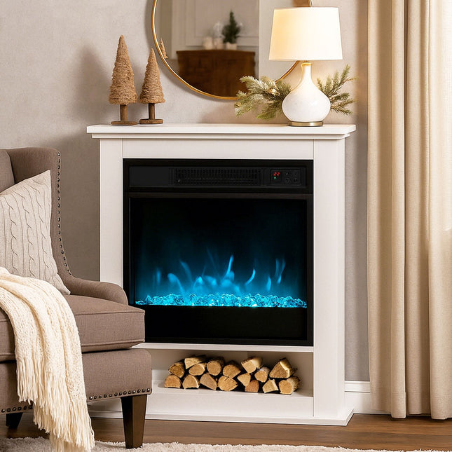 Electric Fireplace, 1800W, 9 Flame Colors, Remote Control