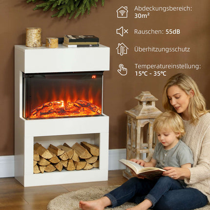Electric Fireplace Heater, Adjustable Flames, 1000/2000W