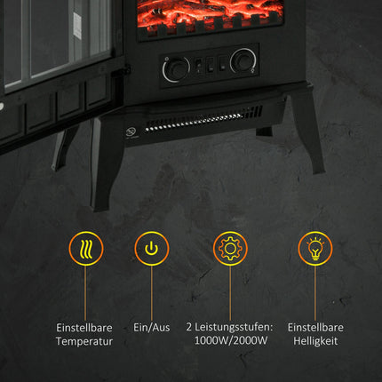 Electric fireplace, 2000W, LED flame, Low noise, Metal safety