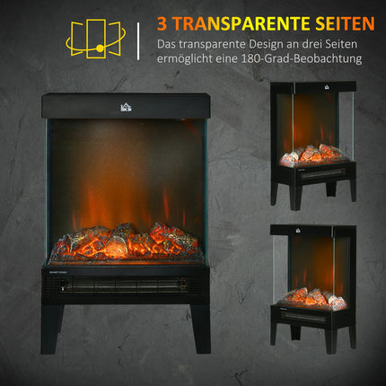 Electric Fireplace with LED Flame, 1000/2000W, Black