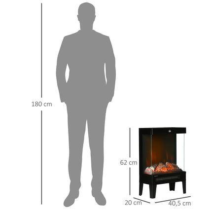 Electric Fireplace with LED Flame, 1000/2000W, Black