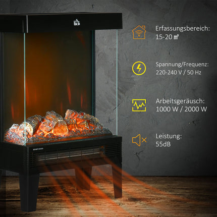 Electric Fireplace with LED Flame, 1000/2000W, Black