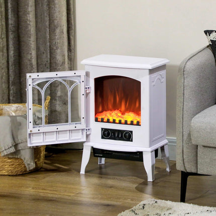 Electric Fireplace with LED Flame Effect, 1000/2000W, White