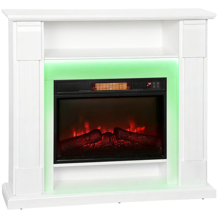 Electric Fireplace with LED Lights, 1800W, White, 2 Remotes