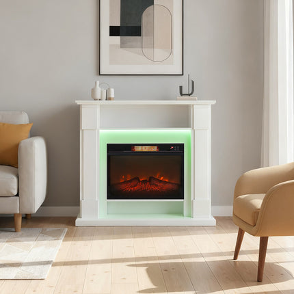 Electric Fireplace with LED Lights, 1800W, White, 2 Remotes