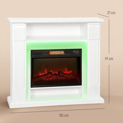 Electric Fireplace with LED Lights, 1800W, White, 2 Remotes