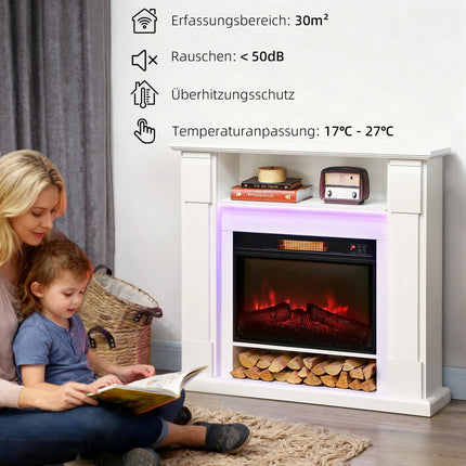 Electric Fireplace with LED Lights, 1800W, White, 2 Remotes