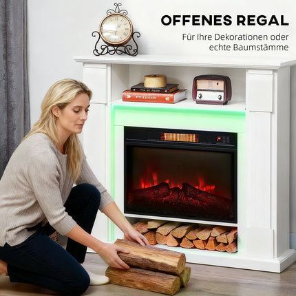 Electric Fireplace with LED Lights, 1800W, White, 2 Remotes