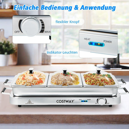 Electric Food Warmer, 3 Trays, 9L, 450W, Temp Control