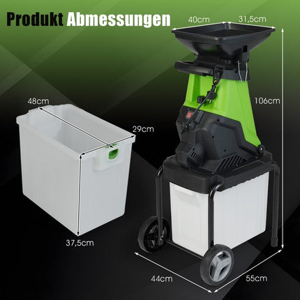 Electric Garden Shredder, 3000W, 50L Bin, 45mm Cut Diameter