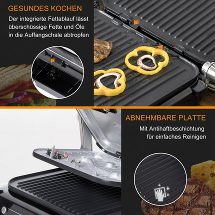 Electric contact grill, 2100W, foldable, 8 cooking modes