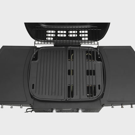Electric Grill with Cart, Dual Zones, 2300W, Cast Iron Grates