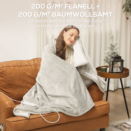 Electric Heated Blanket 180x130 cm, 10 Heat Levels, Timer