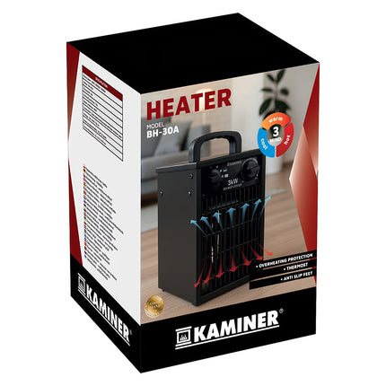 Electric Heater 3000W with Thermostat, IPX4 Protection