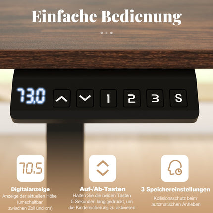 Electric Height-Adjustable Desk, 120 x 60 cm, Rustic Brown