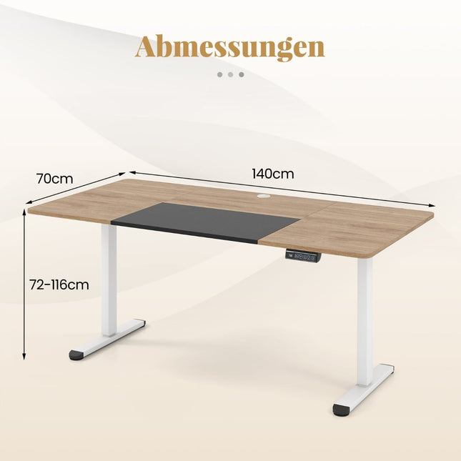 Electric Height Adjustable Desk, 140x70 cm, Beige