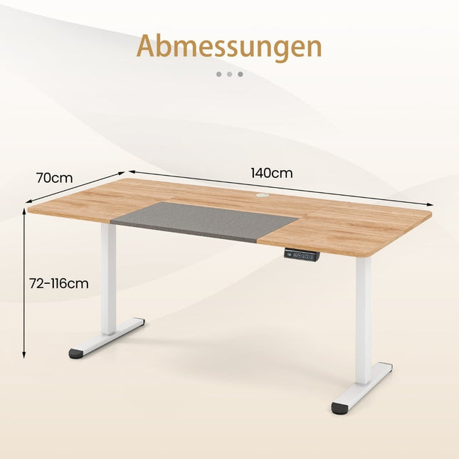 Electric Height Adjustable Desk, 140x70 cm, Ergonomic Sit-Stand