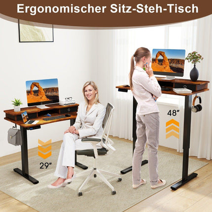 Electric Height Adjustable Desk with Monitor Stand, 100x60 cm