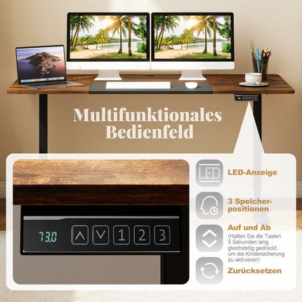 Electric Height Adjustable Standing Desk, 140x70 cm, Brown