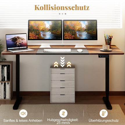 Electric Height Adjustable Standing Desk, 140x70 cm, Brown