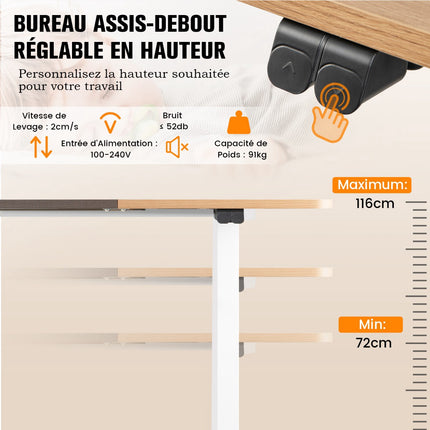 Electric Height-Adjustable Standing Desk, 140x70 cm, Oak