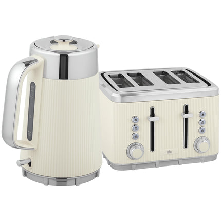 Electric Kettle 1.7L 2200W & 4-Slice Toaster, Cream White