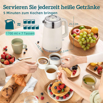 Electric Kettle 1.7L 2200W & 4-Slice Toaster, Cream White