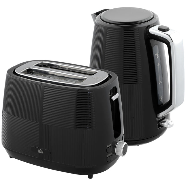 Electric Kettle & Toaster Set, 1.7L, Stainless Steel, Black