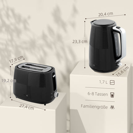 Electric Kettle & Toaster Set, 1.7L, Stainless Steel, Black