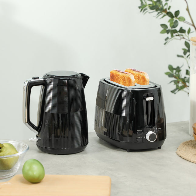 Electric Kettle & Toaster Set, 1.7L, Stainless Steel, Black