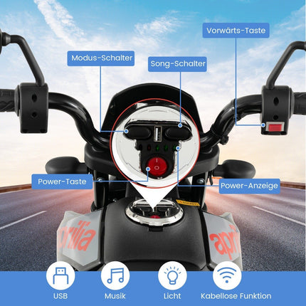 Electric Kids Motorcycle with Training Wheels, Music, 12V Battery