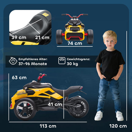 Electric Kids Trike, Battery, MP3, LED, Ages 3-8, Yellow