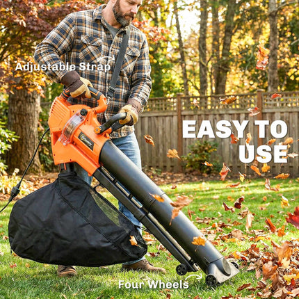 Electric Leaf Blower Vacuum 3000W, 3-in-1, 40L Bag, 4 Wheels