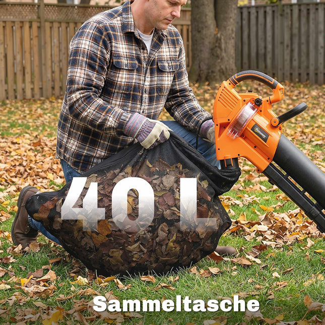 Electric Leaf Blower Vacuum 3000W, 3-in-1, 40L Bag, 4 Wheels