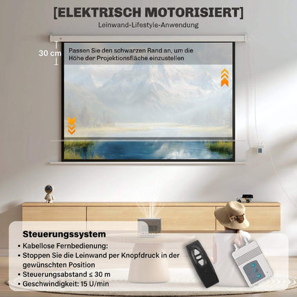 Electric Projector Screen 120 Inch 16:9, Remote, White