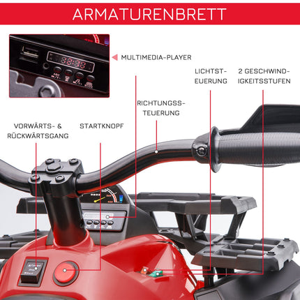 Electric Kids Quad 12V, Spotlight, USB & MP3, Red