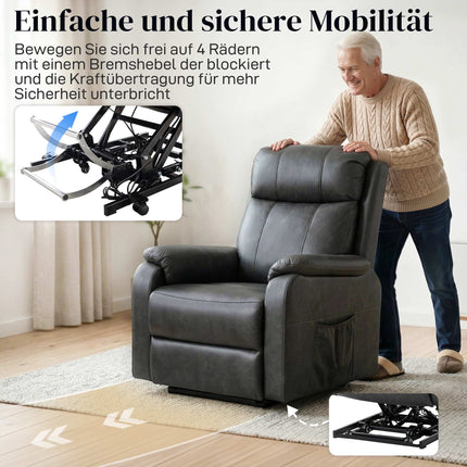 Electric Recliner Chair, Black Faux Leather, Dual Motor